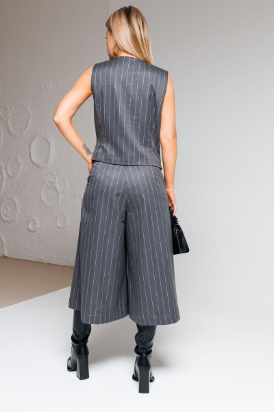 Жилет в стиле Карго и юбка-брюки с наклонной застежкой Ambera Style 2053 серый_полоска - фото 2
