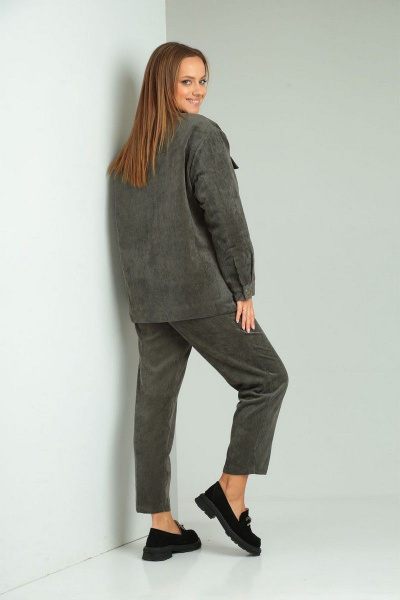 Вельветовый комплект рубашка и брюки на высокой посадке VIA-Mod 614 хаки - фото 4