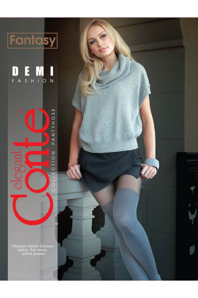 Черные колготки демисезонные с рисунком гольфин из меланжа CONTE Demi_Grafit_Nero - фото 1