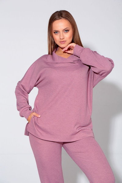 Демисезонный спортивный комплект из трикотажа с брюками и блузой Liona Style 887 розово-лиловый - фото 3
