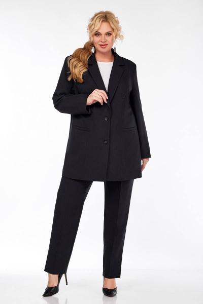 Деловой жакет прямого кроя с прорезными карманами и блузка Ольга Стиль С-827 графит - фото 5