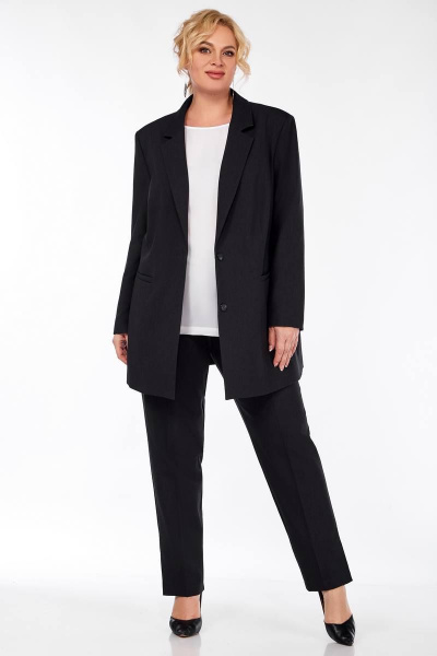 Деловой жакет прямого кроя с прорезными карманами и блузка Ольга Стиль С-827 графит - фото 2