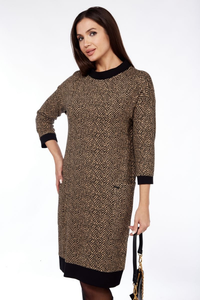 Платье-туника приталенное с карманами из трикотажа Michel chic 2144 бежевый - фото 3