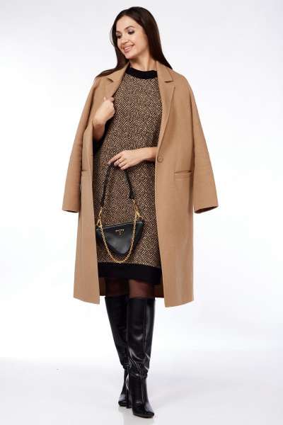 Платье-туника приталенное с карманами из трикотажа Michel chic 2144 бежевый - фото 4