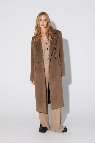 Бежевое двубортное пальто со шлицей и карманами PiRS 5059 бежевый - фото 3