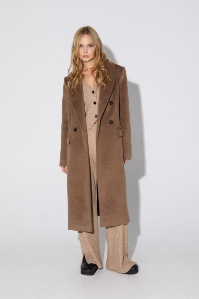 Бежевое двубортное пальто со шлицей и карманами PiRS 5059 бежевый - фото 1
