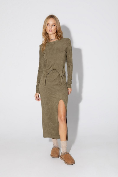 Платье облегающее с высоким разрезом трикотаж под замшу элегантное PiRS 5072 - фото 1