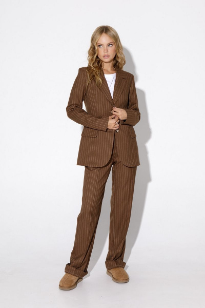 Брюки и жакет костюм с полосками высокая посадка задний шов PiRS 5073 - фото 8