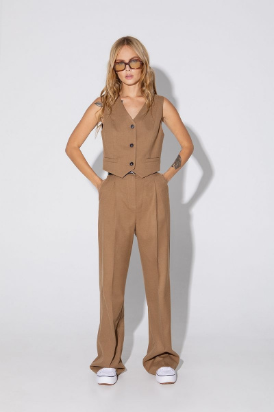 Платье бежевое платье-тройка свободное с поясом и шлицами PiRS 5078 - фото 6