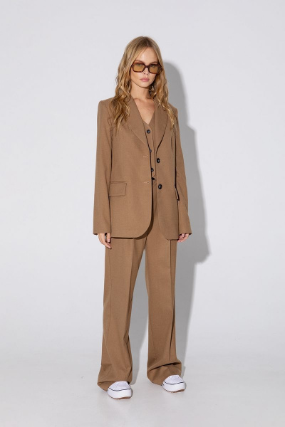 Платье бежевое платье-тройка свободное с поясом и шлицами PiRS 5078 - фото 5