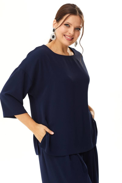 Брюки укороченные с разрезами и вставками, Туника свободного силуэта LaKona 11551 синий - фото 4