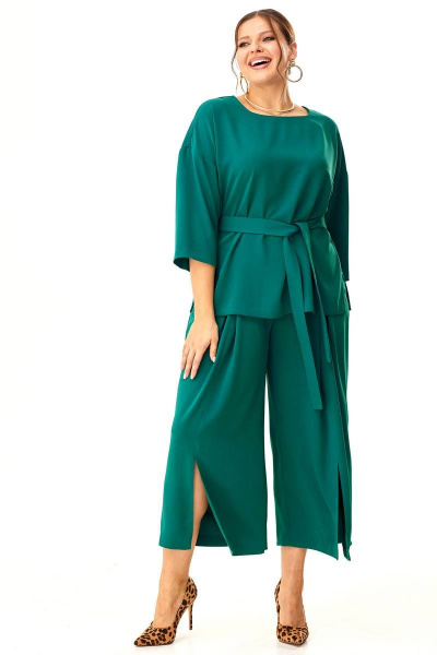 Брюки прямые с вставками и разрезами, свободная туника LaKona 11551 изумруд - фото 8