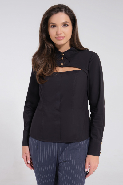 Блузка приталенная из хлопка с оригинальным воротником Панда 117740w черный - фото 1