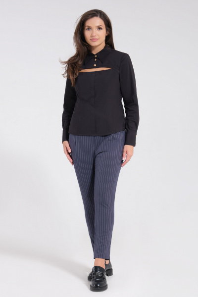 Блузка приталенная из хлопка с оригинальным воротником Панда 117740w черный - фото 3