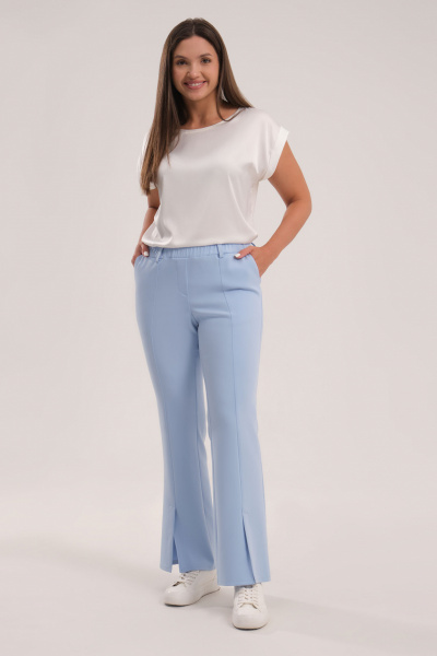 Демисезонные брюки из текстиля с высокой посадкой Панда 143860w голубой - фото 1