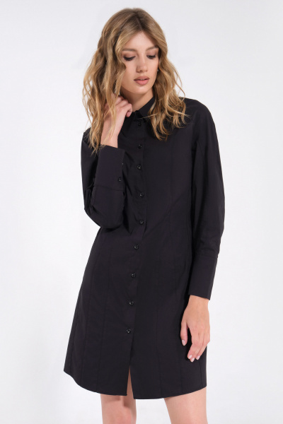 Демисезонное платье из хлопка с длиной до колена Панда 157180w черный - фото 2