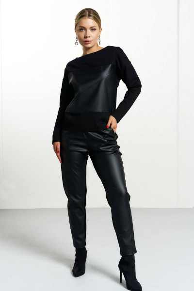 Костюм из трикотажа и эко-кожи с брюками-спортом MAX 5-019 - фото 1