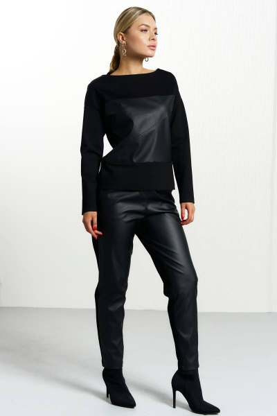 Костюм из трикотажа и эко-кожи с брюками-спортом MAX 5-019 - фото 4