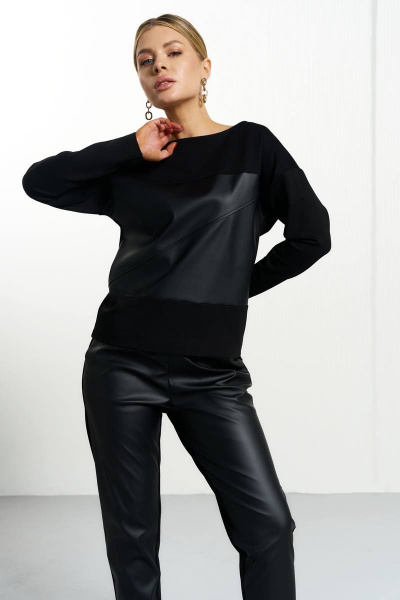 Костюм из трикотажа и эко-кожи с брюками-спортом MAX 5-019 - фото 3