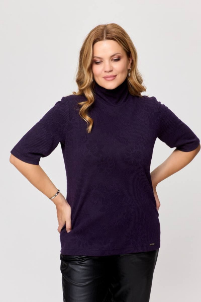 Классический джемпер из трикотажа с воротником-стойка Bliss 8075 баклажан - фото 3