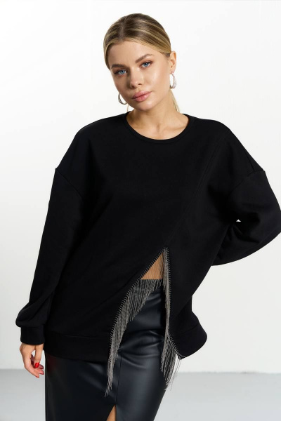 Джемпер прямого силуэта с декоративным подрезом и тесьмой MAX 1-054 - фото 1