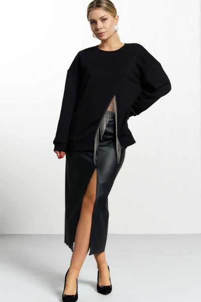 Джемпер прямого силуэта с декоративным подрезом и тесьмой MAX 1-054 - фото 3