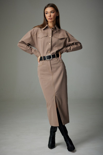 Джинсовое платье с кокетками, зауженным к низу и разрезом N.O.W. 1300-1 - фото 1