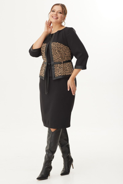 Платье полуприлегающего силуэта из текстиля с вставками из экокожи Орхидея 1348 - фото 6