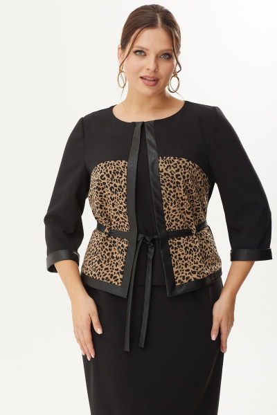 Платье полуприлегающего силуэта из текстиля с вставками из экокожи Орхидея 1348 - фото 5