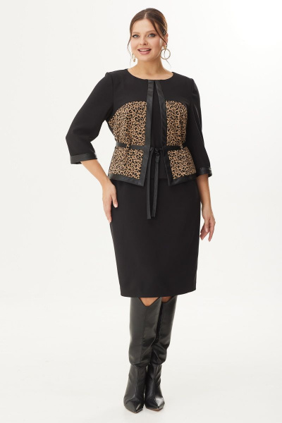 Платье полуприлегающего силуэта из текстиля с вставками из экокожи Орхидея 1348 - фото 4