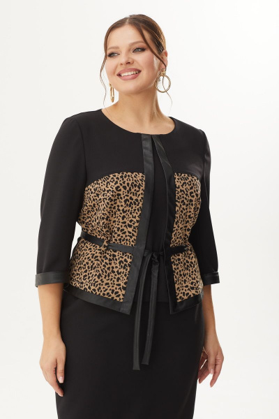 Платье полуприлегающего силуэта из текстиля с вставками из экокожи Орхидея 1348 - фото 3