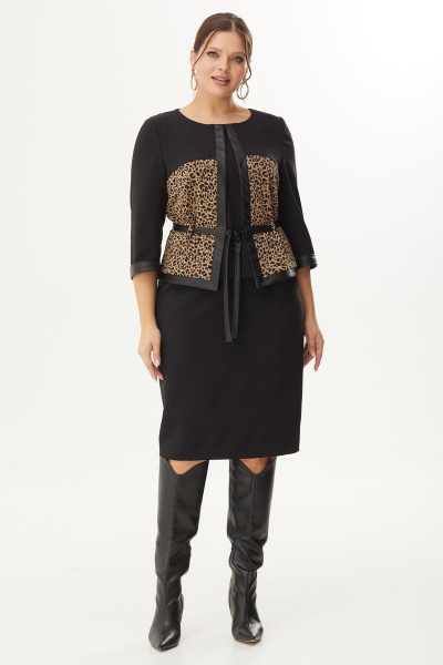 Платье полуприлегающего силуэта из текстиля с вставками из экокожи Орхидея 1348 - фото 2