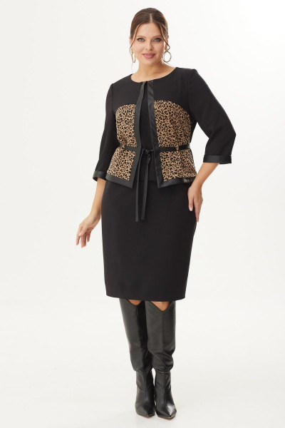 Платье полуприлегающего силуэта из текстиля с вставками из экокожи Орхидея 1348 - фото 1