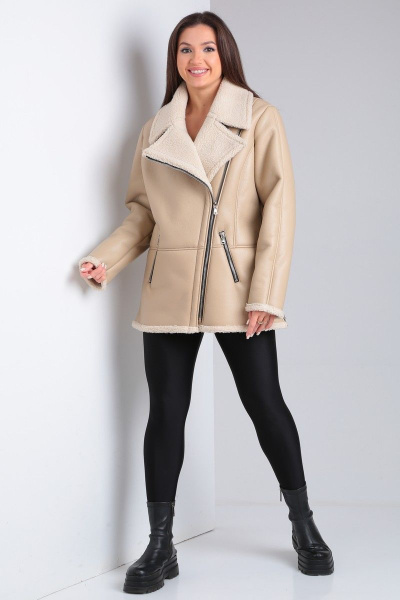 Короткая дубленка из экокожи с меховой изнанкой и карманами Celentano 2047.2 бежевый - фото 5