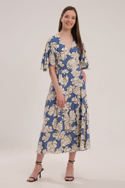 Платье из вискозы и текстиля длиной 120 см Панда 138380w голубой - фото 1