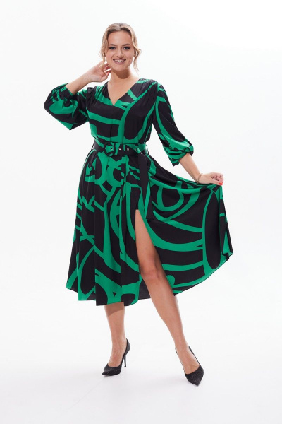 Платье миди с складками, разрезом и ремнем на каждый день Condra 2410 - фото 6