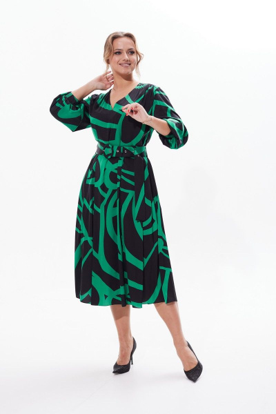 Платье миди с складками, разрезом и ремнем на каждый день Condra 2410 - фото 5