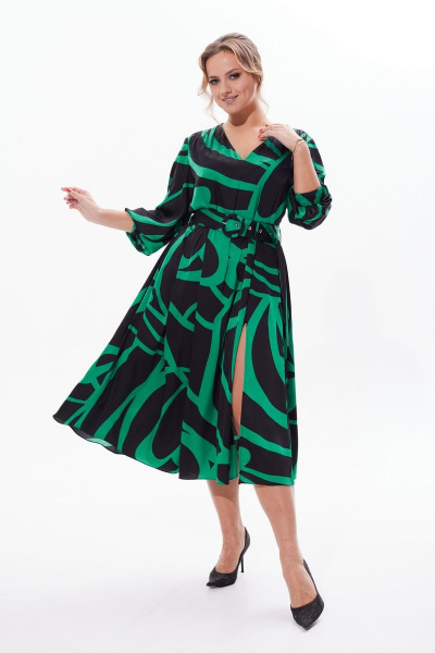 Платье миди с складками, разрезом и ремнем на каждый день Condra 2410 - фото 4