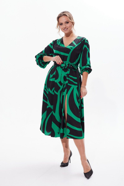 Платье миди с складками, разрезом и ремнем на каждый день Condra 2410 - фото 3