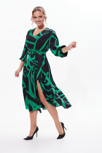 Платье миди с складками, разрезом и ремнем на каждый день Condra 2410 - фото 1