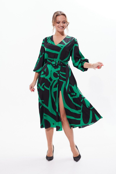 Платье миди с складками, разрезом и ремнем на каждый день Condra 2410 - фото 2