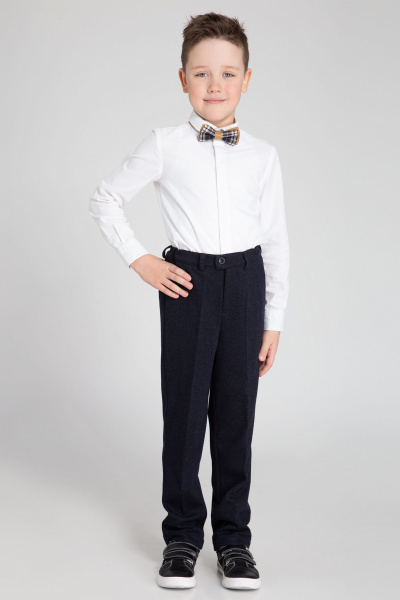 Брюки со стрелками из текстиля на резинке для мальчика Panda Kids 255060-146 Темно-синий - фото 1