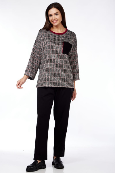 Брюки и джемпер стиль спорт-шик из трикотажа Michel chic 1360 черный-бордовый - фото 2