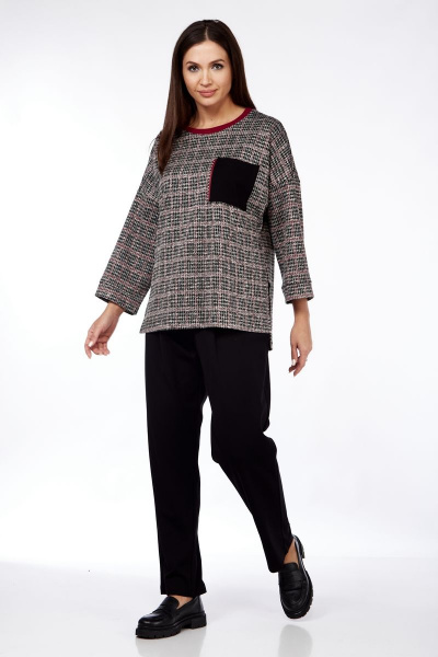 Брюки и джемпер стиль спорт-шик из трикотажа Michel chic 1360 черный-бордовый - фото 1