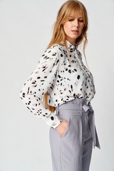 Брюки в полоску и облегающий джемпер в стиль спорт-шик Almirastyle 142 серый - фото 2