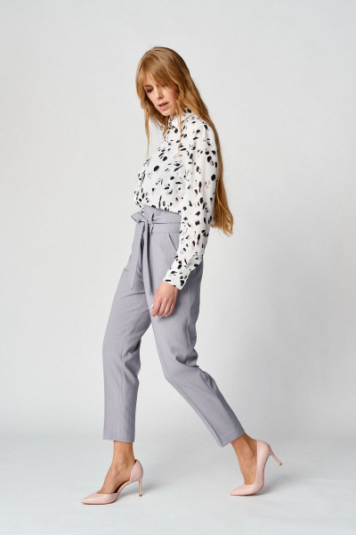 Брюки в полоску и облегающий джемпер в стиль спорт-шик Almirastyle 142 серый - фото 4