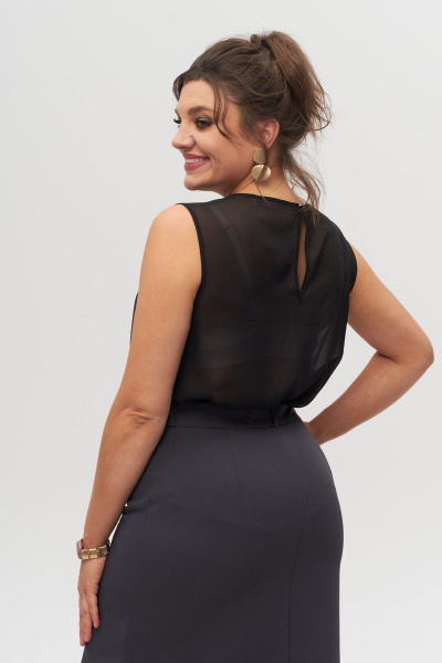 Блуза из шифона с разрезом-щелью и воздушным силуэтом Anelli 303 черный - фото 5