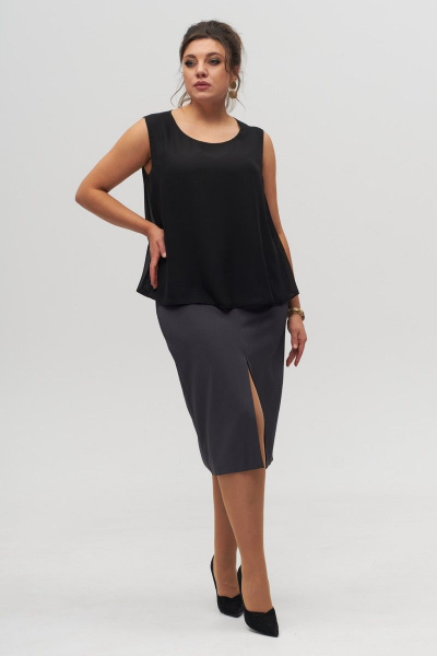 Блуза из шифона с разрезом-щелью и воздушным силуэтом Anelli 303 черный - фото 4