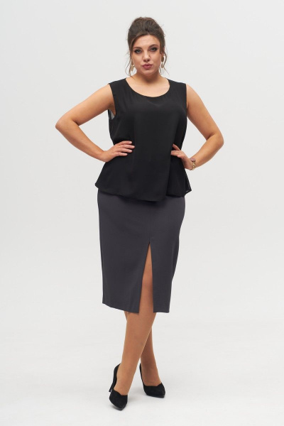 Блуза из шифона с разрезом-щелью и воздушным силуэтом Anelli 303 черный - фото 3