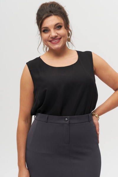 Блуза из шифона с разрезом-щелью и воздушным силуэтом Anelli 303 черный - фото 2